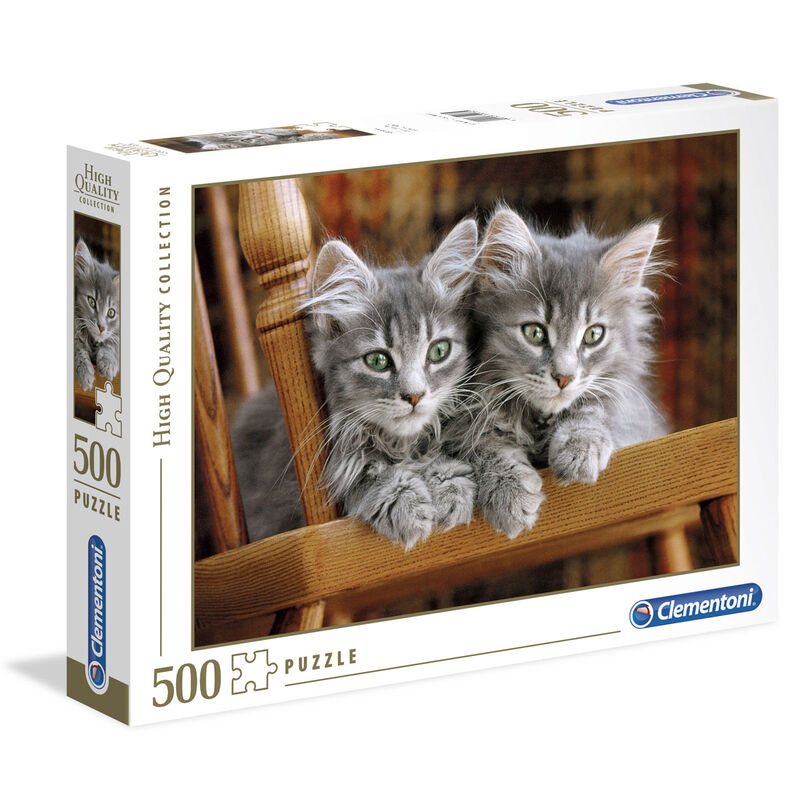 Puzzle Clementoni de 500 piezas con dos gatitos grises
