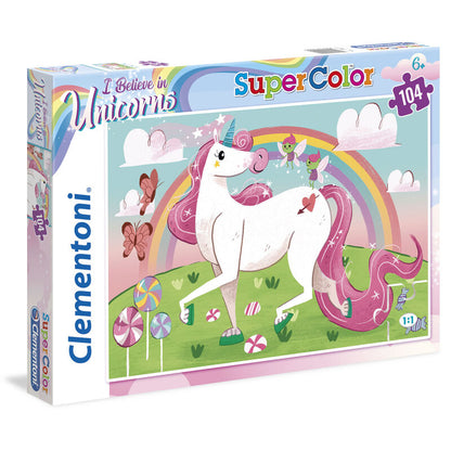 Puzzle Clementoni de 104 piezas con unicornio, arcoíris y caramelos
