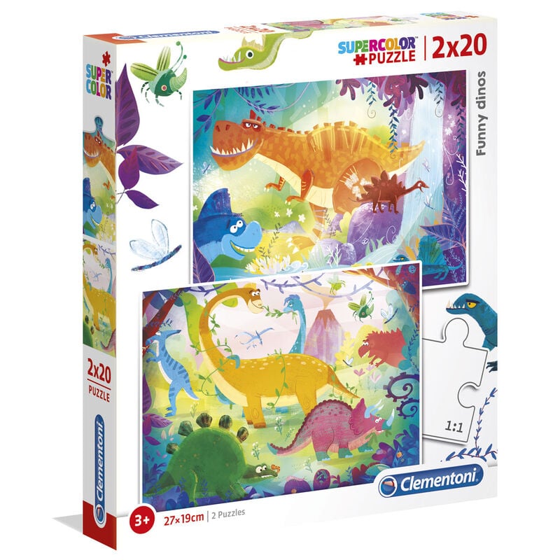 Caja de puzzle Clementoni Supercolor con dos escenas de dinosaurios