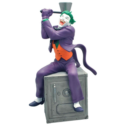 Figura hucha del Joker de DC Comics sentado sobre una caja fuerte