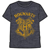 Camiseta gris de Harry Potter con escudo de Hogwarts en amarillo