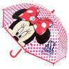 Paraguas transparente de Minnie Disney con lunares rosas y mango rojo