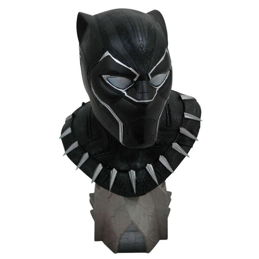 Busto de Black Panther Marvel en resina negra con detalles plateados