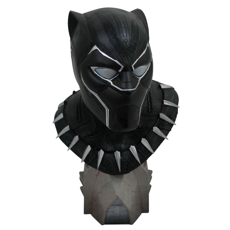 Busto de Black Panther Marvel en resina negra con detalles plateados