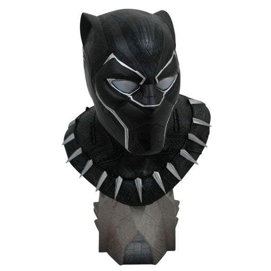 Busto de Black Panther Marvel en resina negra con detalles plateados