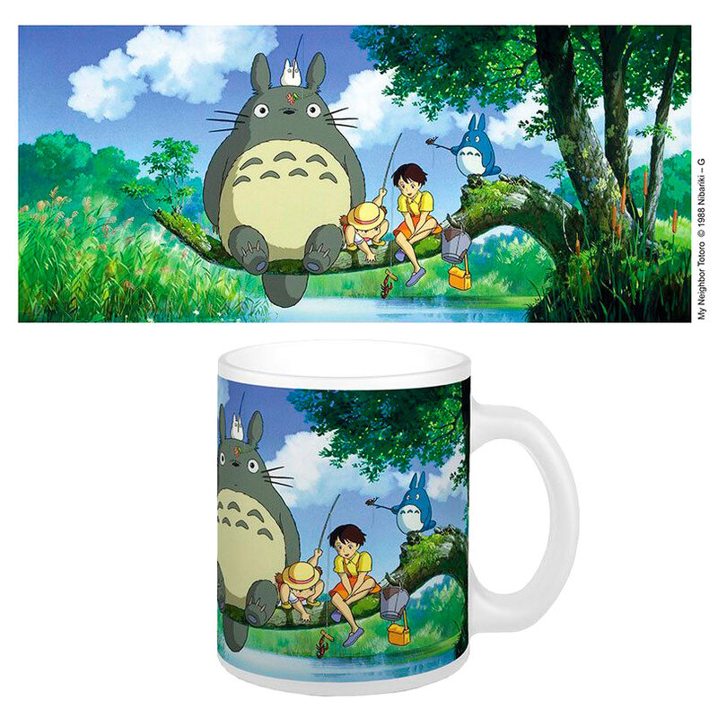 Taza de cerámica de Totoro pescando con personajes de Mi vecino Totoro