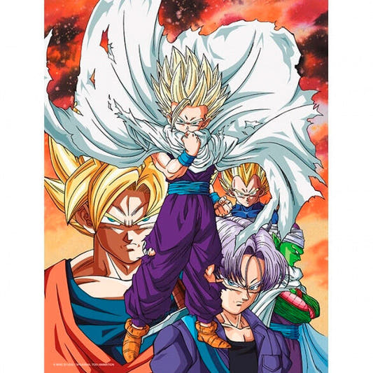 Póster vertical de Dragon Ball Z Heroes vs Cell con varios guerreros Super Saiyan