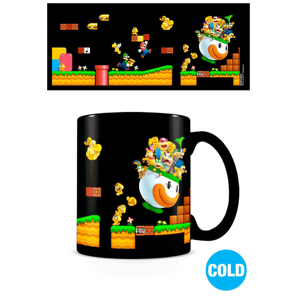 Taza térmica negra de cerámica de Super Mario Bros con Mario, Luigi y Bowser