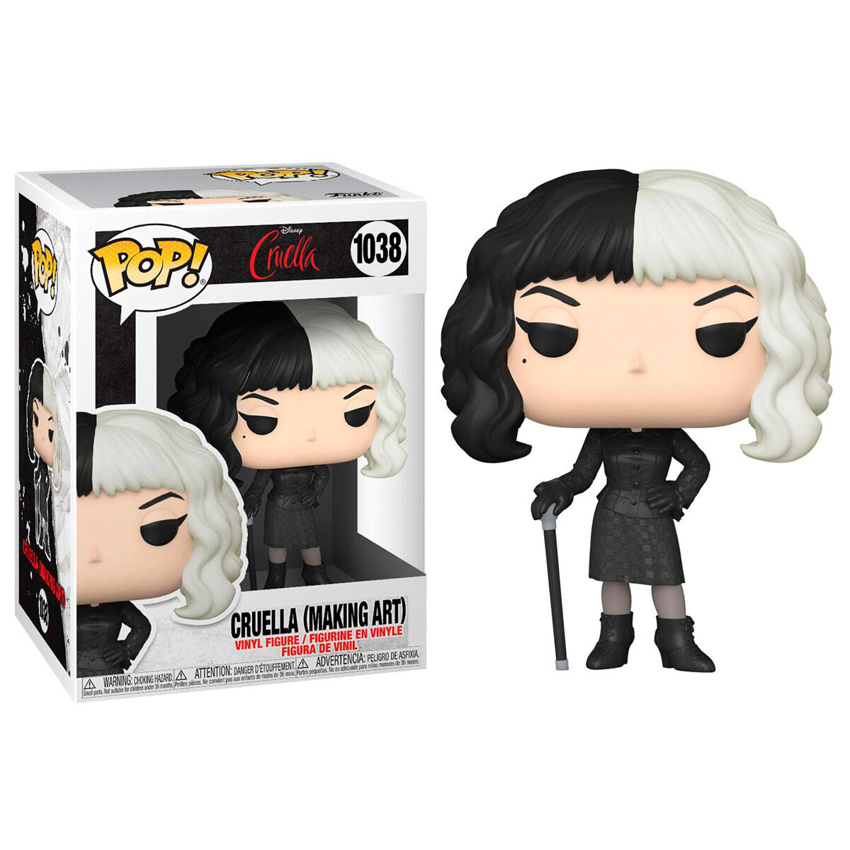 Figura Funko POP! Disney de Cruella con cabello blanco y negro y bastón - 2