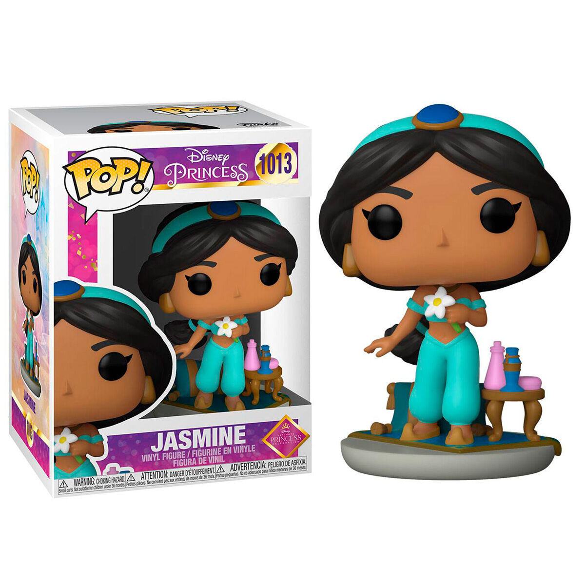 Figura Funko POP! de Jasmine de Disney con traje turquesa y caja con ventana