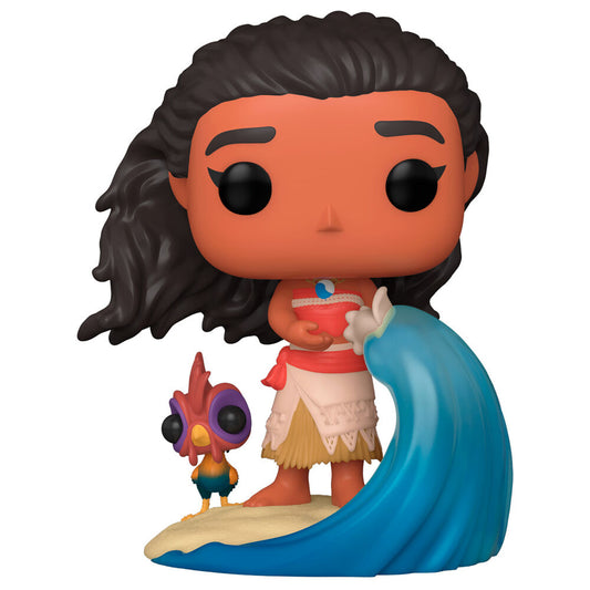Figura Funko POP! de Vaiana con una ola azul y un pequeño pájaro