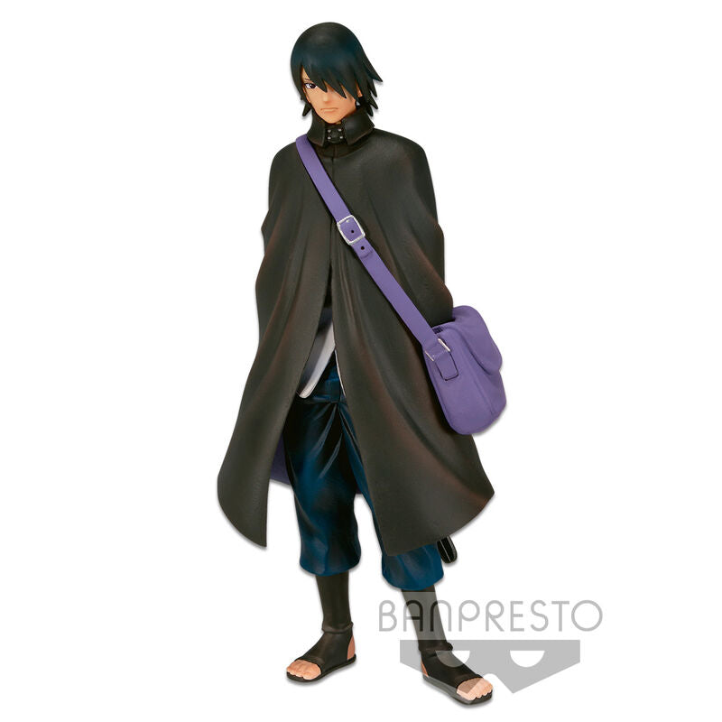 Figura de Sasuke Banpresto con capa oscura y bolsa morada