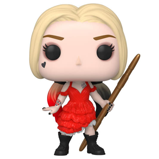 Figura Funko POP! de Harley Quinn con vestido rojo y bate