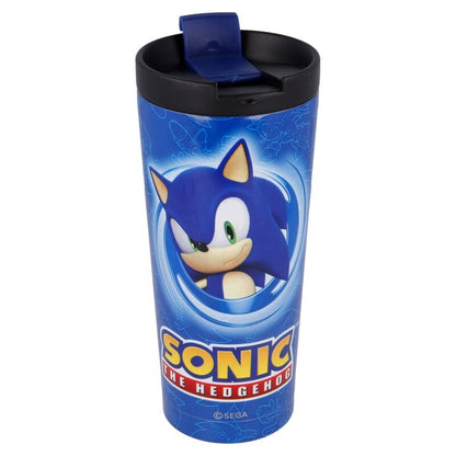 Vaso azul de acero inoxidable de Sonic The Hedgehog con tapa negra - 2