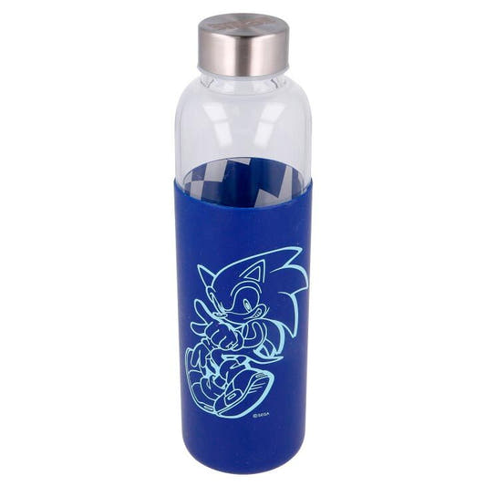 Botella de cristal Sonic The Hedgehog con funda azul de silicona