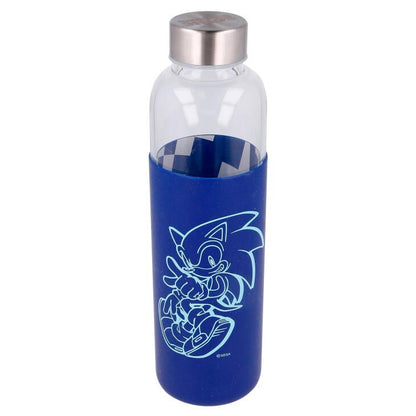 Botella de cristal Sonic The Hedgehog con funda azul de silicona