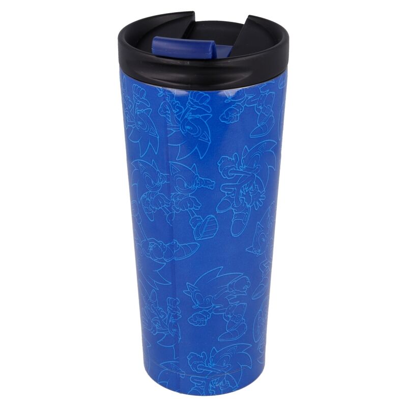 Vaso azul de acero inoxidable de Sonic The Hedgehog con tapa negra - 3