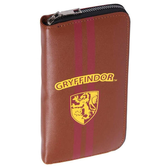 Cartera marrón de Gryffindor Harry Potter con cremallera y escudo frontal