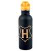 Botella negra de Hogwarts Harry Potter con escudo dorado y tapón naranja