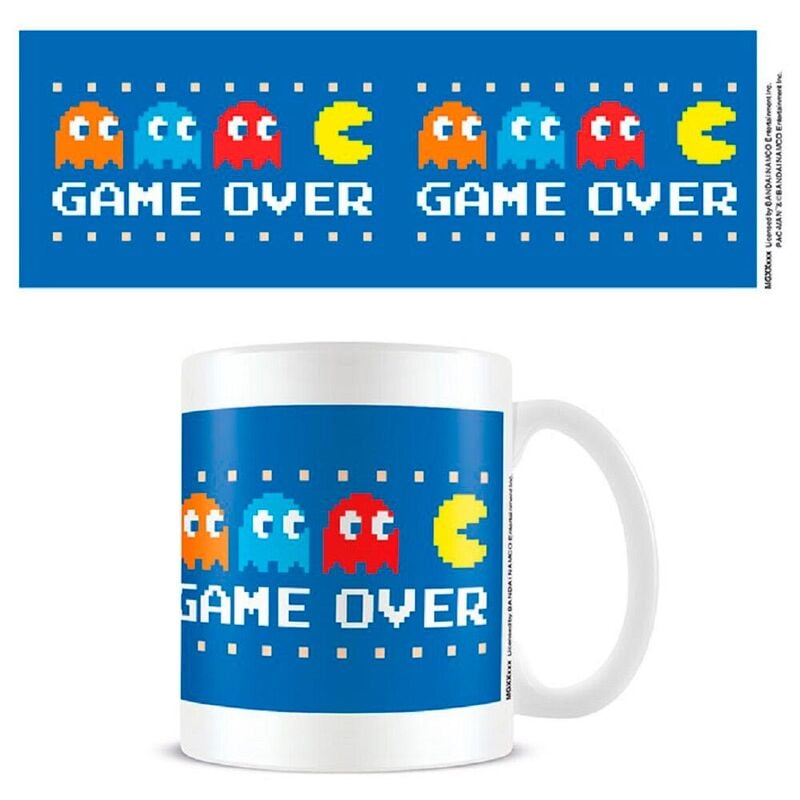 Taza de cerámica Pac-Man Game Over azul con fantasmas de colores