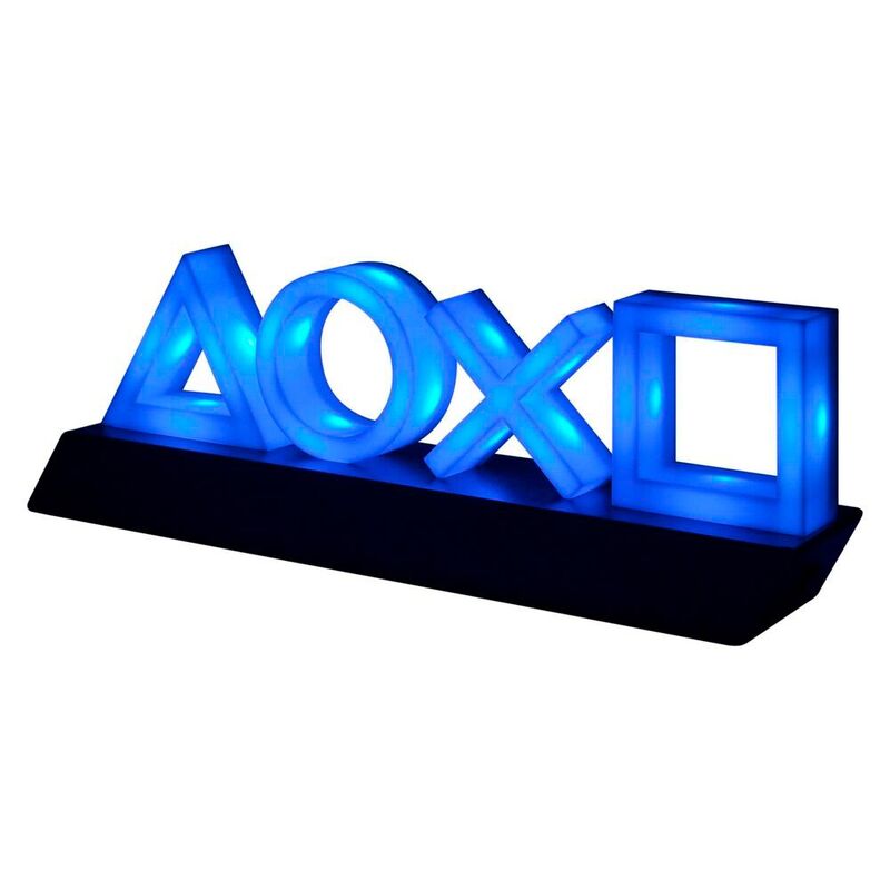Lámpara PlayStation Icons Light con símbolos azules sobre base negra