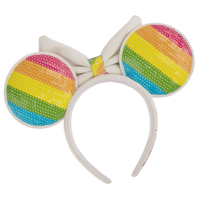 Diadema Rainbow Minnie Disney Loungefly con orejas multicolor y lazo blanco - 2