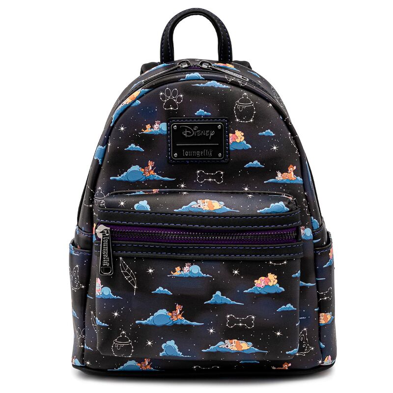 Mochila Disney Loungefly Classic Clouds negra con nubes y personajes Disney