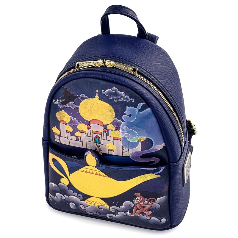 Mochila Disney Loungefly de Aladdin con castillo, lámpara mágica y Abu
