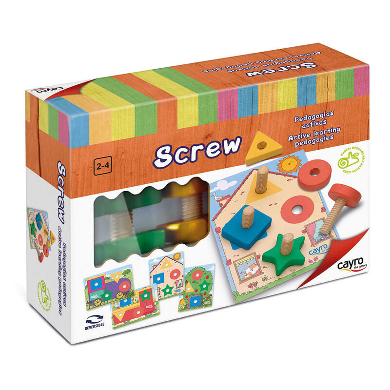 Juego CAYRO Screw Montessori con tornillos, tuercas y plantillas reversibles