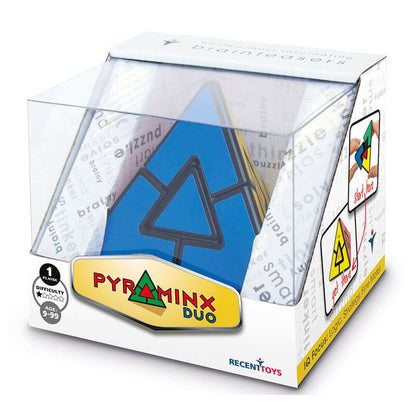 Pyraminx Duo azul de RECENT TOYS en su caja