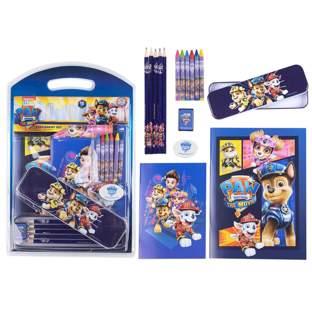 Set de papelería Paw Patrol con lápices, caja metálica y accesorios