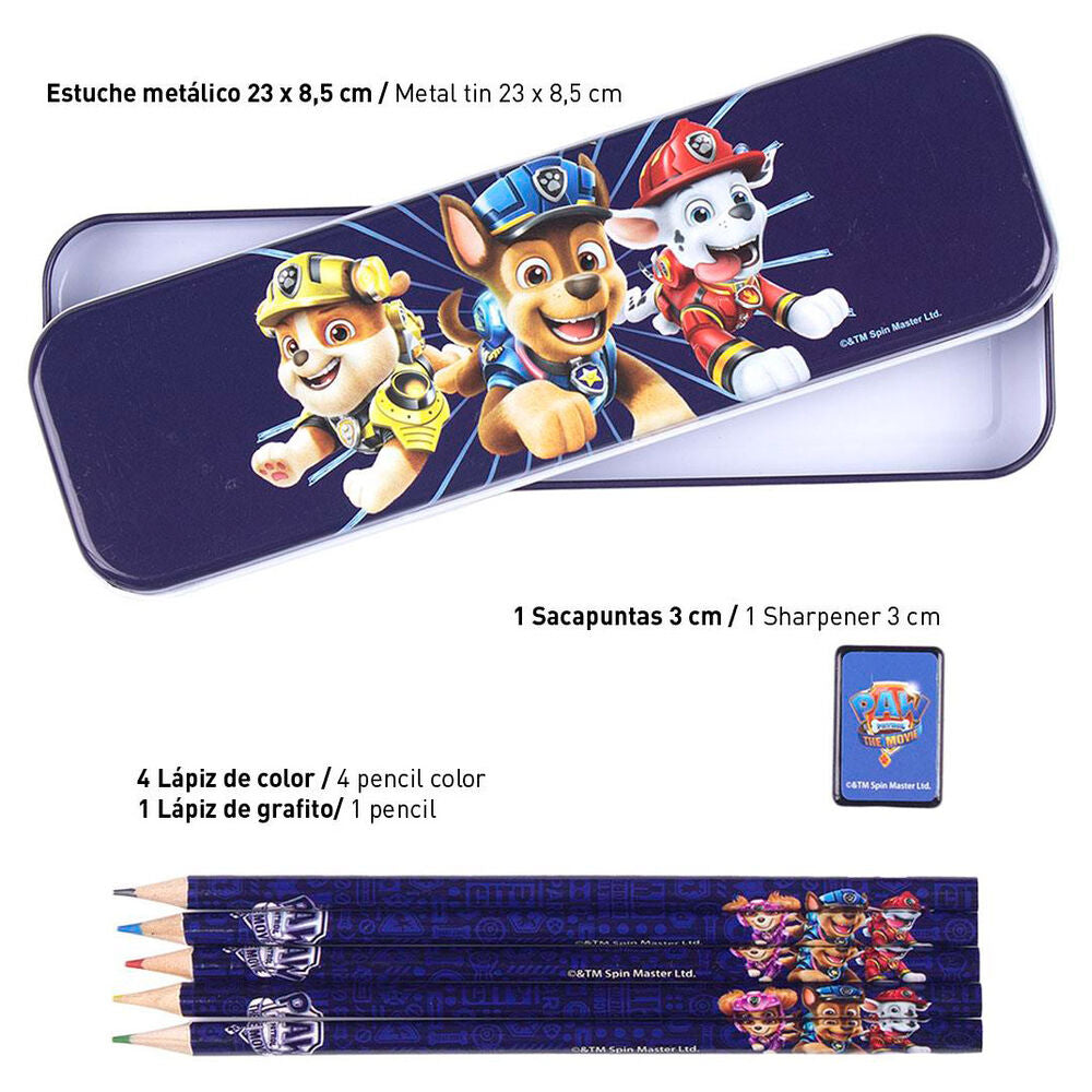 Set de papelería Paw Patrol con lápices, caja metálica y accesorios - 5