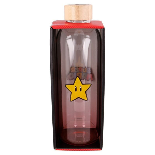 Botella de cristal Super Mario Bros con estrella amarilla en caja regalo