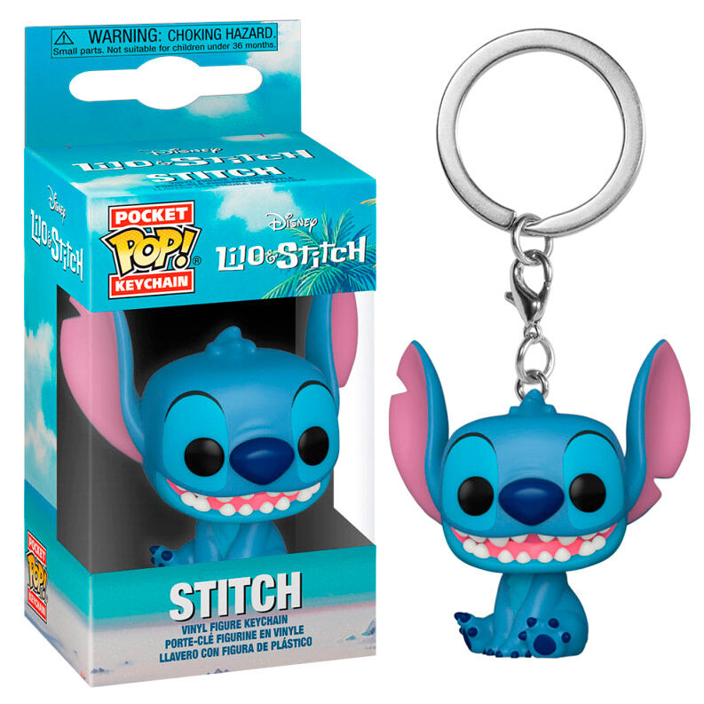 Llavero Funko Pocket Pop de Stitch sentado con anilla metálica