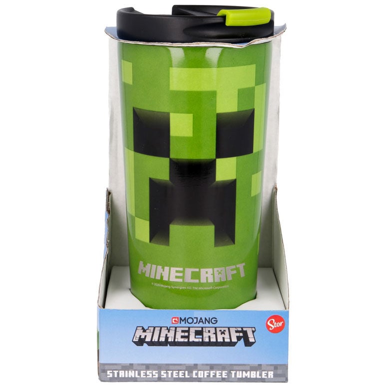 Vaso termo de acero inoxidable Minecraft con diseño Creeper verde