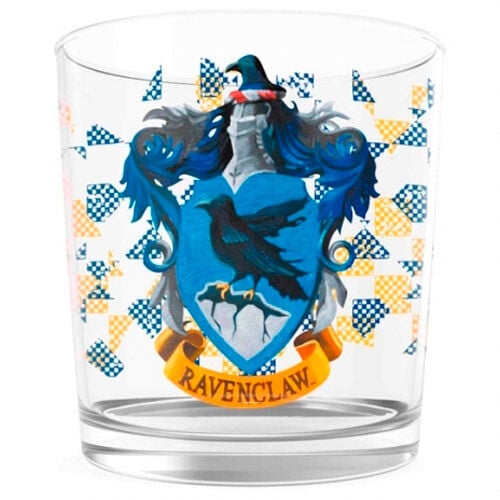Vaso de cristal de Ravenclaw de Harry Potter con escudo azul y amarillo
