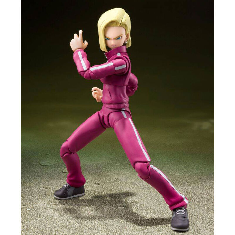 Figura articulada de Android 18 de Dragon Ball Super con traje deportivo rosa