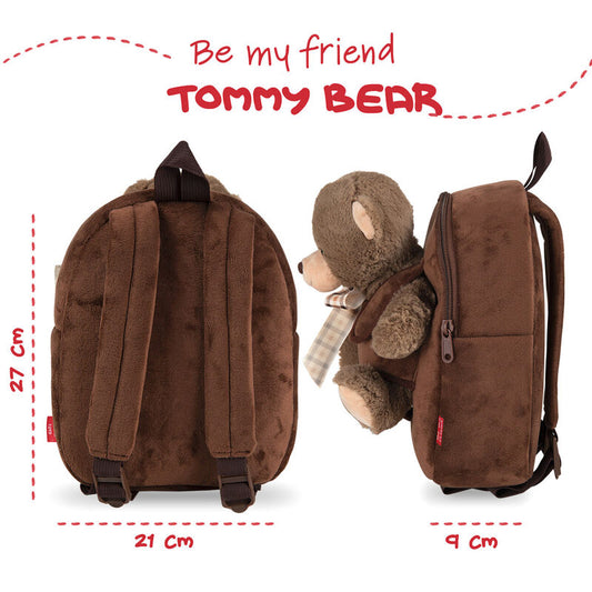 Mochila marrón PERLETTI con peluche de oso Tommy y lazo de cuadros - 4