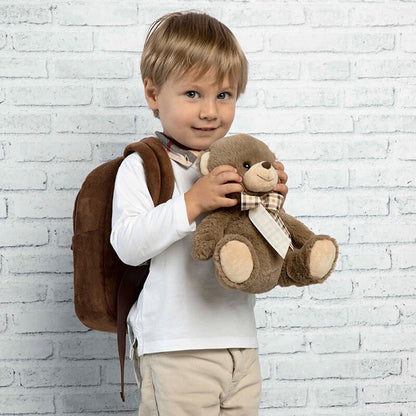 Mochila marrón PERLETTI con peluche de oso Tommy y lazo de cuadros - 6