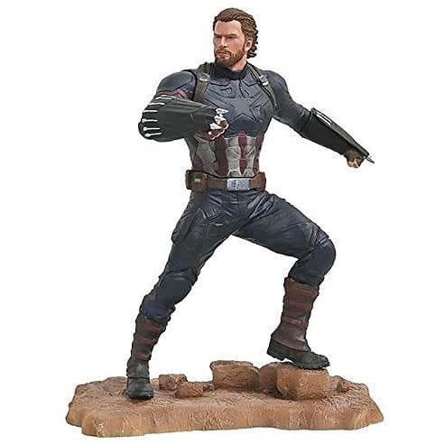 Estatua de Capitán América Marvel con escudos Wakandan sobre base personalizada