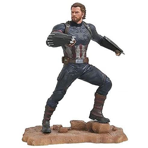 Estatua de Capitán América Marvel con escudos Wakandan sobre base personalizada