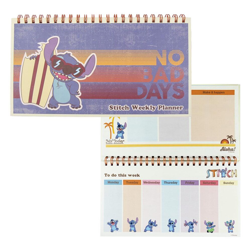 Planificador semanal de Stitch Disney con encuadernación de espiral