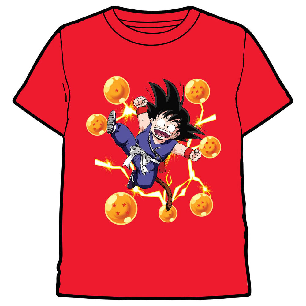 Camiseta roja de Dragon Ball con Goku y las bolas de dragón