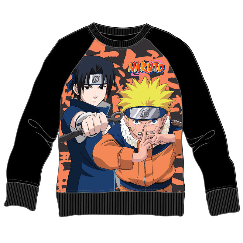 Sudadera infantil negra de Naruto y Sasuke con estampado frontal
