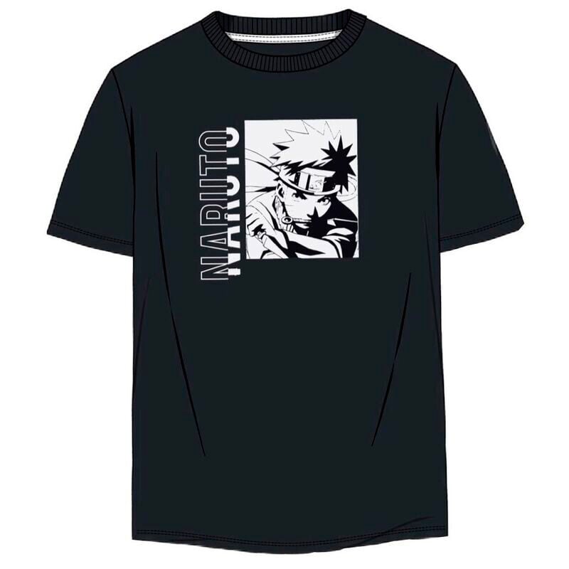 Camiseta negra de Naruto para adulto con ilustración frontal en blanco y negro