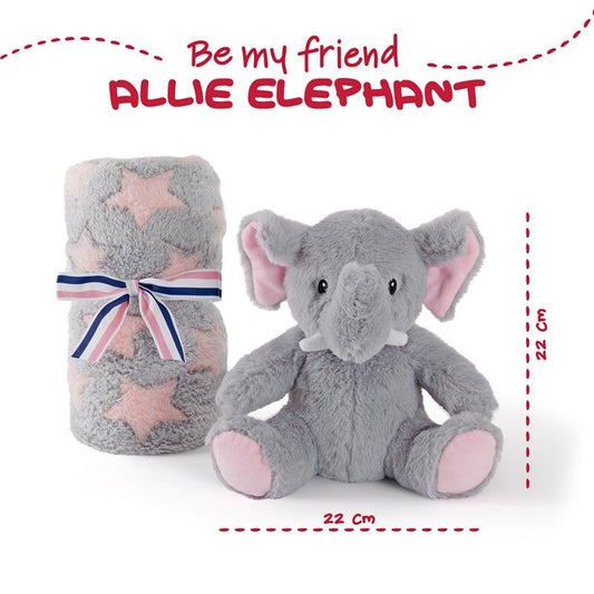 Peluche de elefante gris Allie con manta suave y lazo de rayas - 2