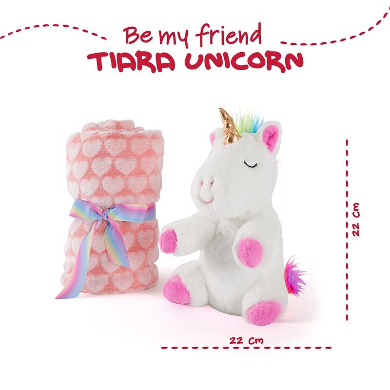 Peluche unicornio PERLETTI con manta rosa de corazones - 2