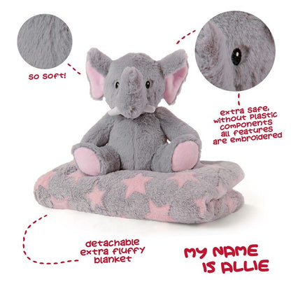 Peluche de elefante gris Allie con manta suave y lazo de rayas - 3