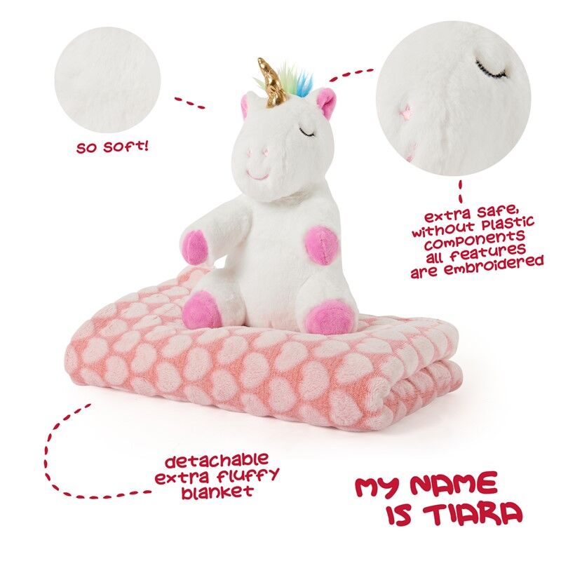 Peluche unicornio PERLETTI con manta rosa de corazones - 3