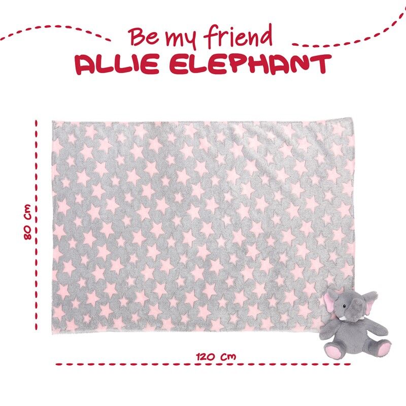 Peluche de elefante gris Allie con manta suave y lazo de rayas - 4